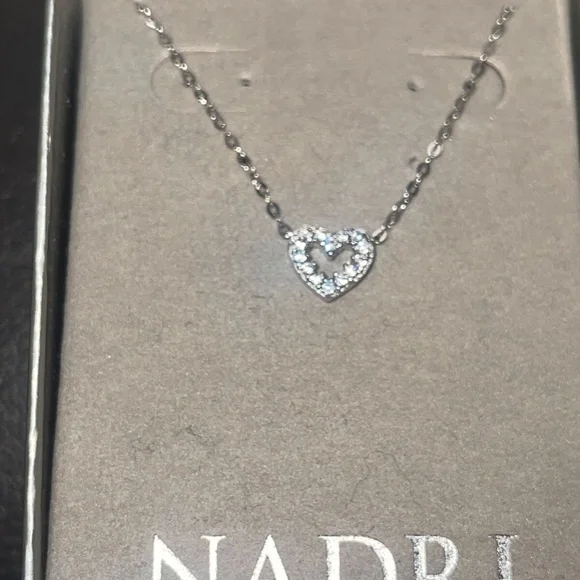 Nadri Silver Rhinestone accent 16” Heart Necklace - Picture 2 of 5